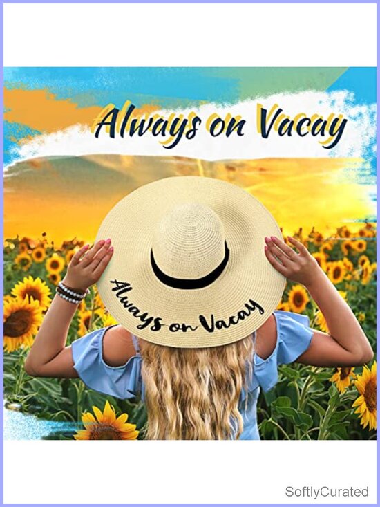 4 Pack Straw Floppy Sun Hats Embroidered Sayings Wide Brim Foldable Travel Beach main image 4